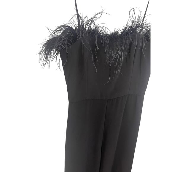 Amanda Uprichard Amiah Jumpsuit Ostrich Feather Trim Classy Witchy Black Size S - Picture 6 of 16